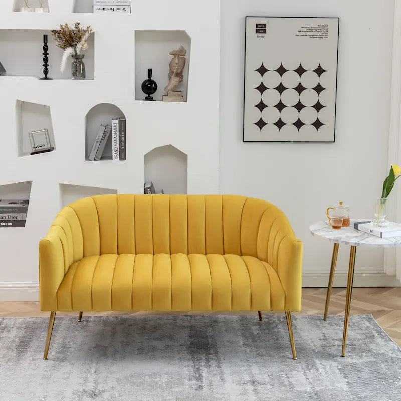 SEYNAR Canapé 2 places moderne, glamour et confortable, pieds en métal incurvés, dossier capitonné