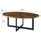 Table basse ovale contemporaine en bois massif avec pieds croisés en métal