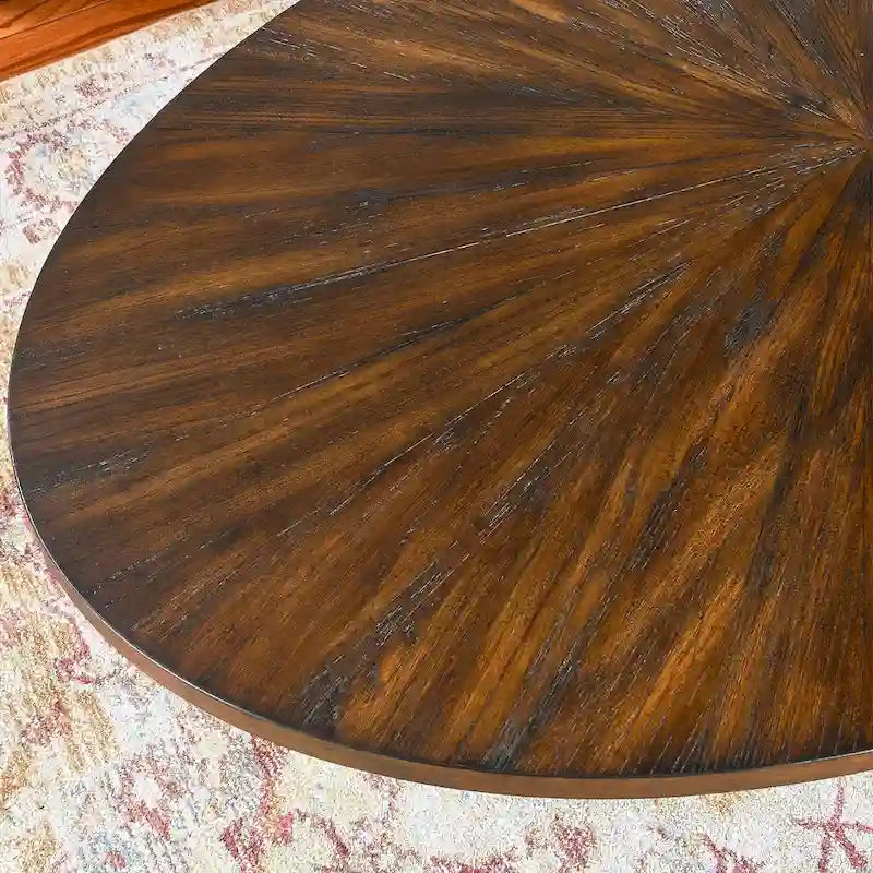 Table basse ovale contemporaine en bois massif avec pieds croisés en métal