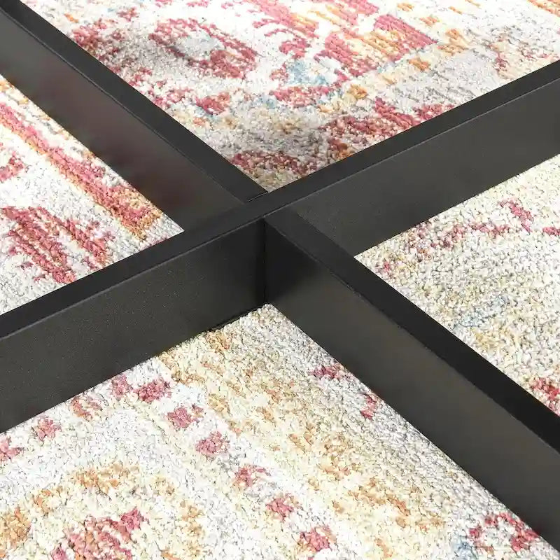 Table basse ovale contemporaine en bois massif avec pieds croisés en métal