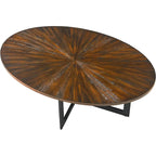 Table basse ovale contemporaine en bois massif avec pieds croisés en métal