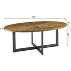 Table basse ovale contemporaine en bois massif avec pieds croisés en métal