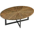 Table basse ovale contemporaine en bois massif avec pieds croisés en métal