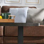 Table basse ovale contemporaine en bois massif avec pieds croisés en métal