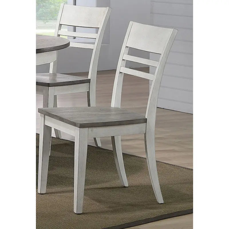 Ensemble de 5 chaises de salle à manger à double piétement et dossier échelle, style transitionnel, couleur frêne/blanc orageux