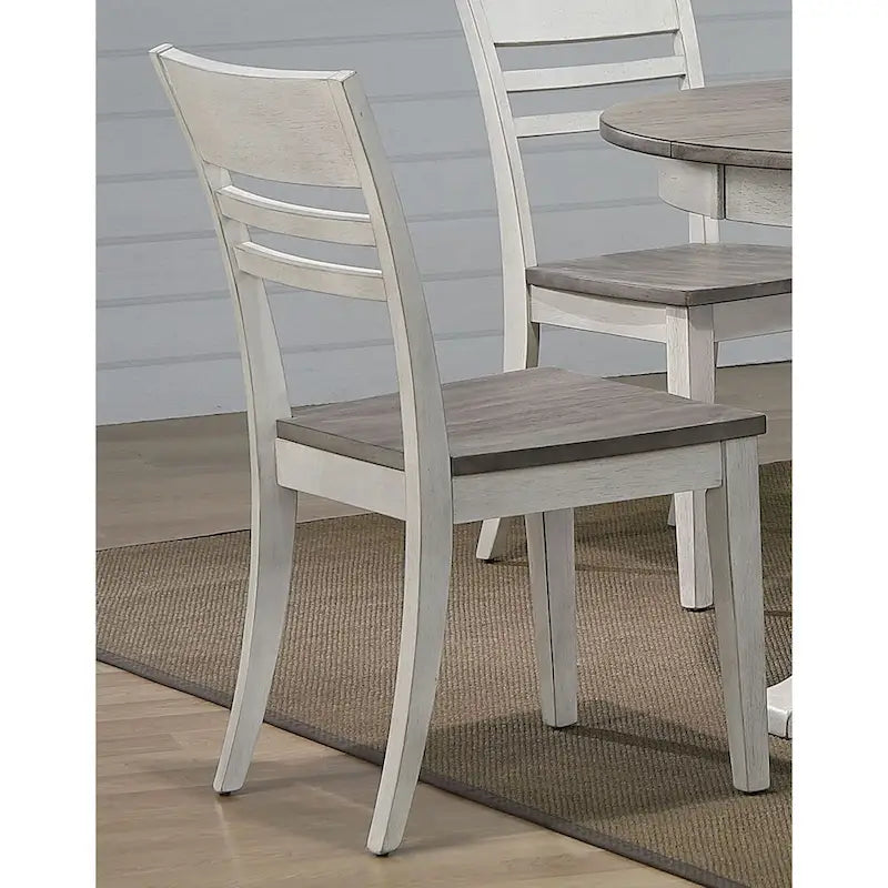 Ensemble de 5 chaises de salle à manger à double piétement et dossier échelle, style transitionnel, couleur frêne/blanc orageux
