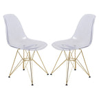 Cresco Plastic Dining Side Chair with Eiffel Base in Gold Set of 2 by LeisureMod