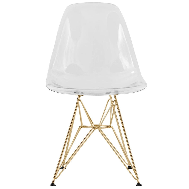Chaises de salle à manger Cresco en plastique avec piètement Eiffel doré, lot de 2, par LeisureMod