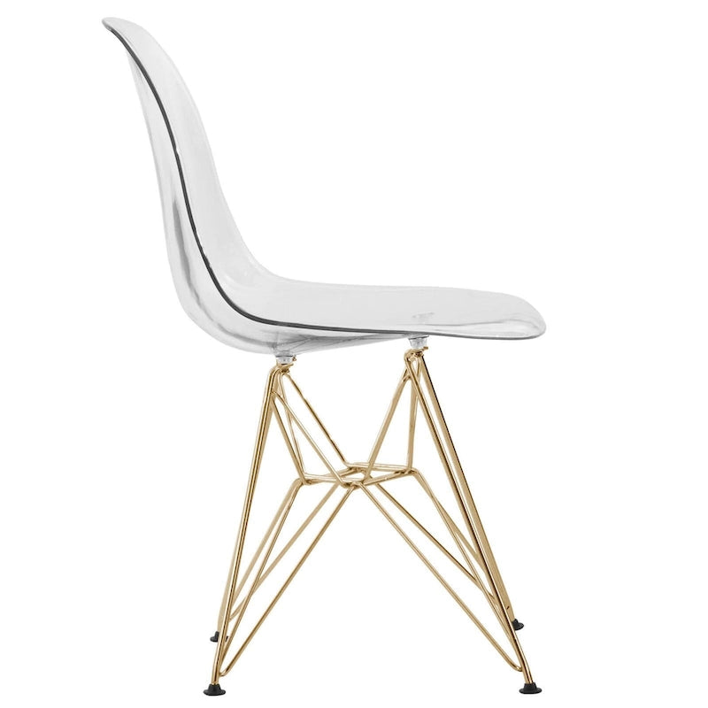 Chaises de salle à manger Cresco en plastique avec piètement Eiffel doré, lot de 2, par LeisureMod