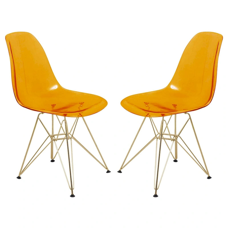 Chaises de salle à manger Cresco en plastique avec piètement Eiffel doré, lot de 2, par LeisureMod