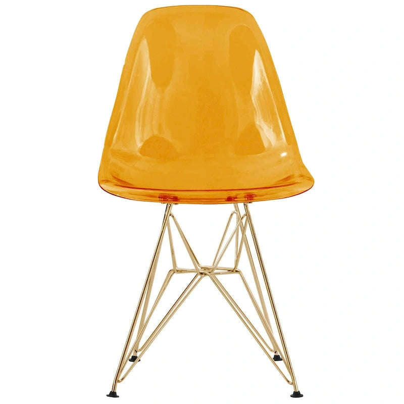 Chaises de salle à manger Cresco en plastique avec piètement Eiffel doré, lot de 2, par LeisureMod