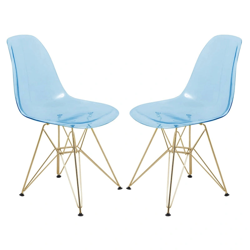 Chaises de salle à manger Cresco en plastique avec piètement Eiffel doré, lot de 2, par LeisureMod