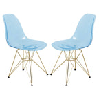 Chaises de salle à manger Cresco en plastique avec piètement Eiffel doré, lot de 2, par LeisureMod