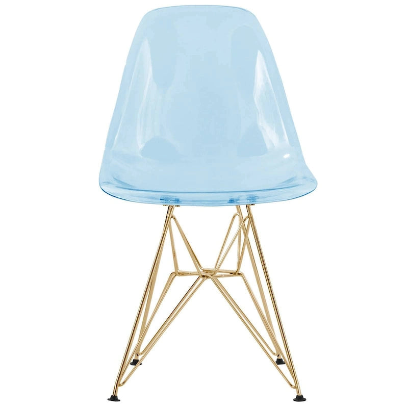 Chaises de salle à manger Cresco en plastique avec piètement Eiffel doré, lot de 2, par LeisureMod