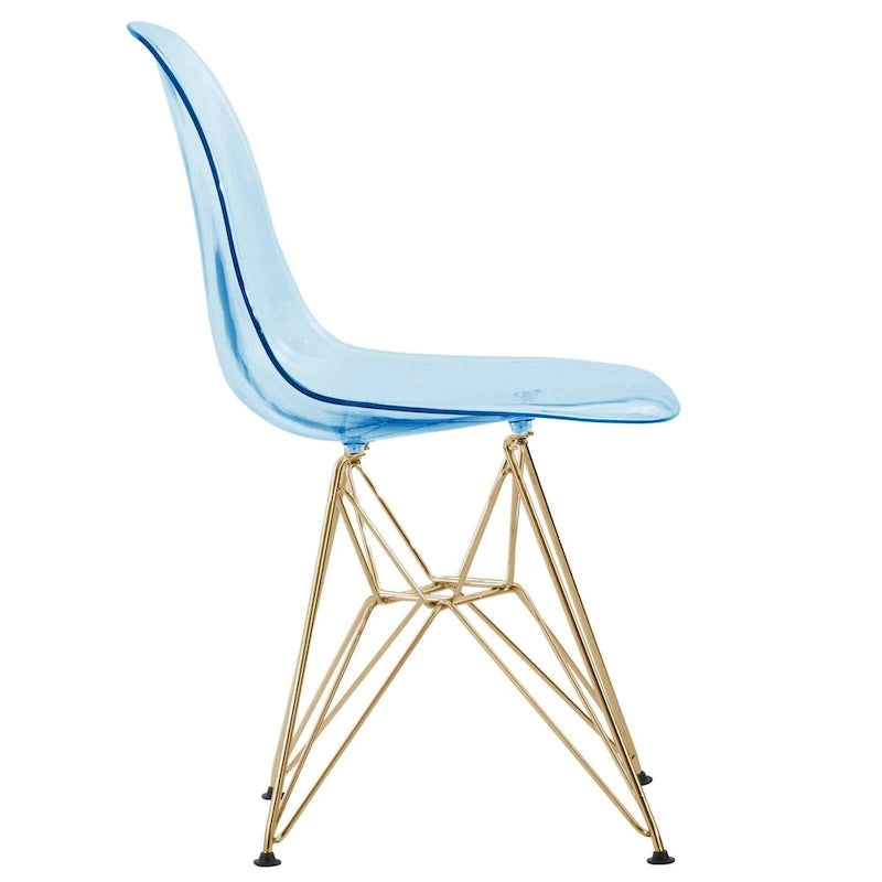 Chaises de salle à manger Cresco en plastique avec piètement Eiffel doré, lot de 2, par LeisureMod