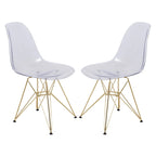 Chaises de salle à manger Cresco en plastique avec piètement Eiffel doré, lot de 2, par LeisureMod