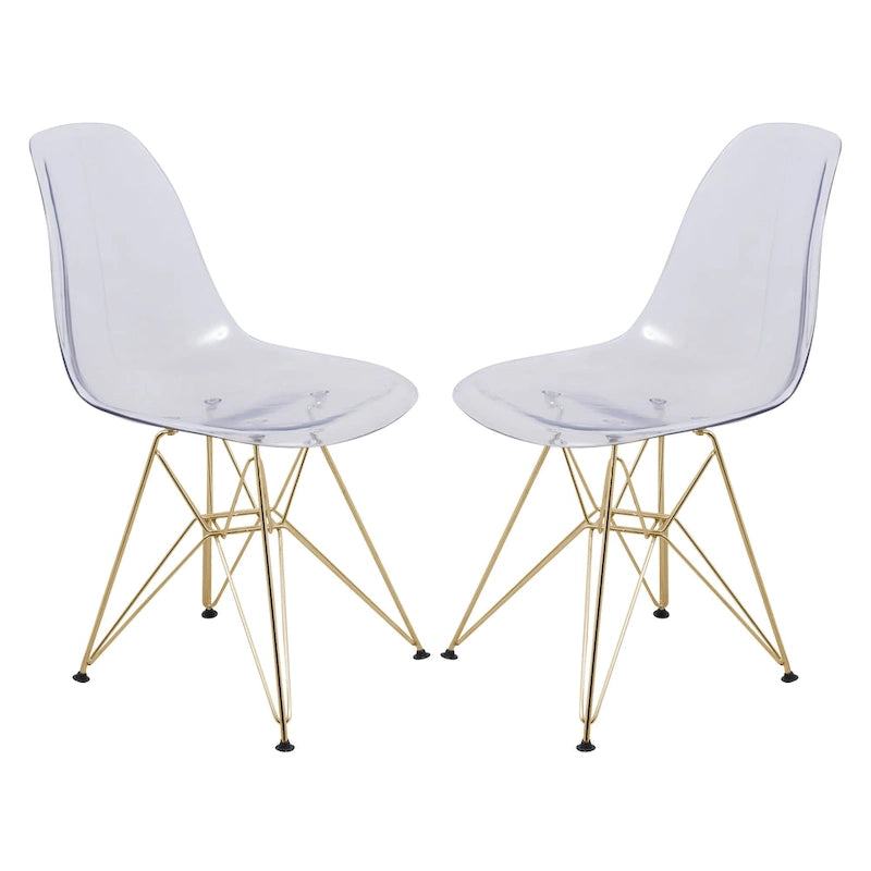 Chaises de salle à manger Cresco en plastique avec piètement Eiffel doré, lot de 2, par LeisureMod
