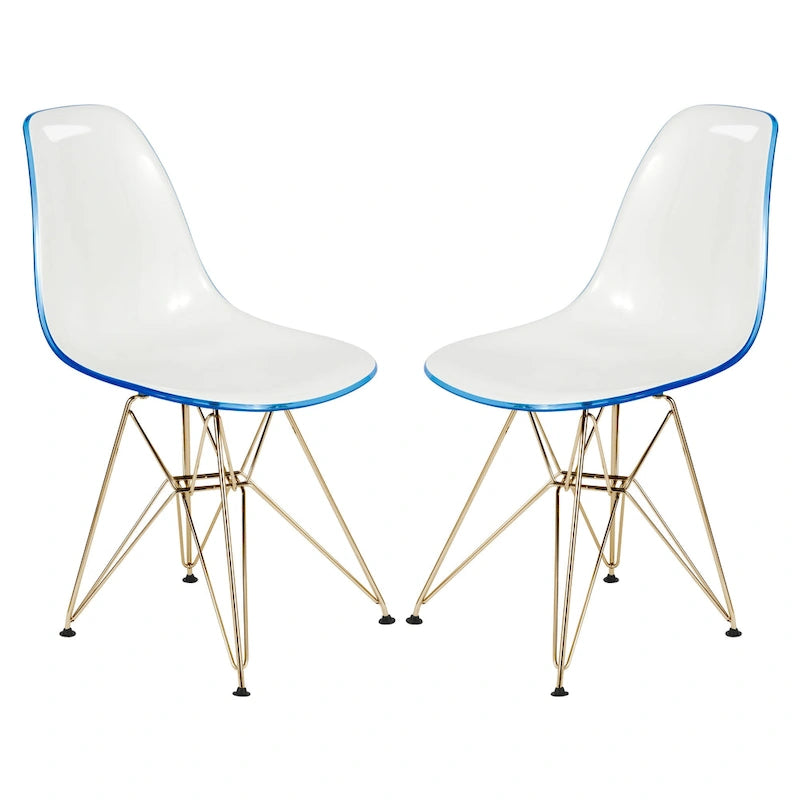 Chaises de salle à manger Cresco en plastique avec piètement Eiffel doré, lot de 2, par LeisureMod