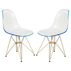 Chaises de salle à manger Cresco en plastique avec piètement Eiffel doré, lot de 2, par LeisureMod