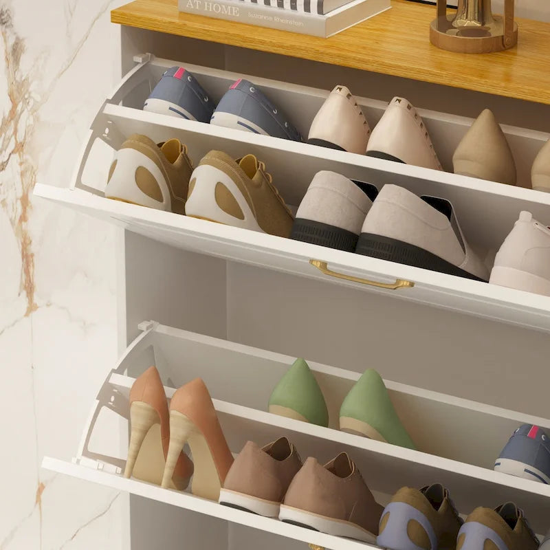 Meuble à chaussures blanc Kerrogee pour 24 paires avec 3 tiroirs rabattables