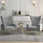Ensemble de 2 fauteuils d'appoint à oreilles en velours avec pieds en métal pour salon