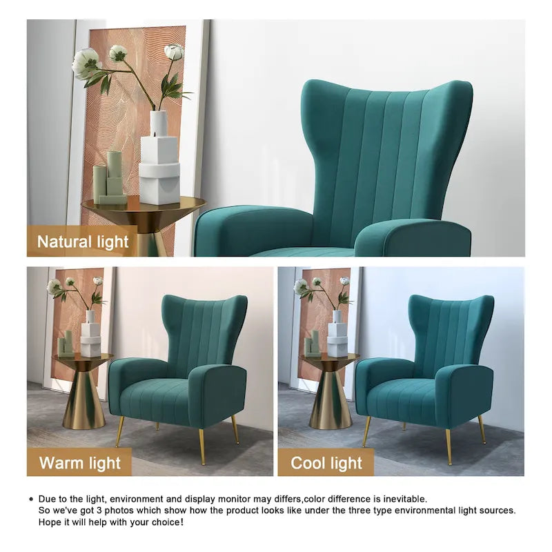 Ensemble de 2 fauteuils d'appoint à oreilles en velours avec pieds en métal pour salon