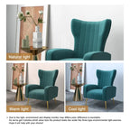 Ensemble de 2 fauteuils d'appoint à oreilles en velours avec pieds en métal pour salon