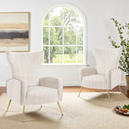 Ensemble de 2 fauteuils d'appoint à oreilles en velours avec pieds en métal pour salon