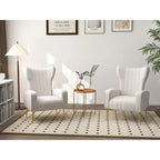 Ensemble de 2 fauteuils d'appoint à oreilles en velours avec pieds en métal pour salon