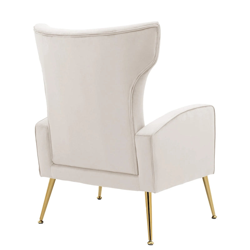 Ensemble de 2 fauteuils d'appoint à oreilles en velours avec pieds en métal pour salon