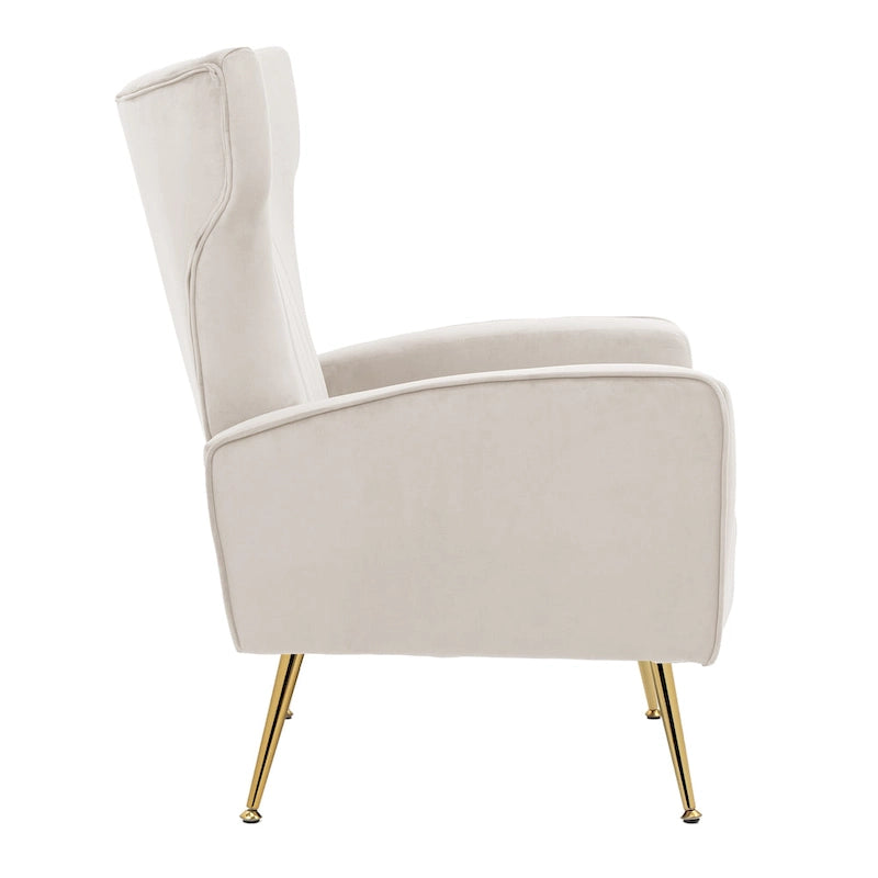 Ensemble de 2 fauteuils d'appoint à oreilles en velours avec pieds en métal pour salon