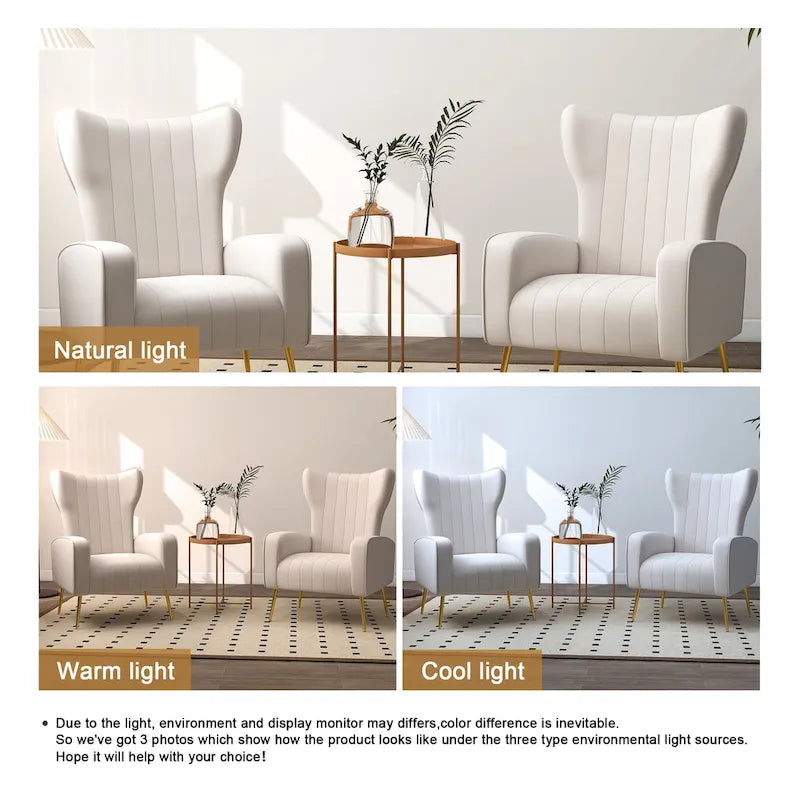 Ensemble de 2 fauteuils d'appoint à oreilles en velours avec pieds en métal pour salon