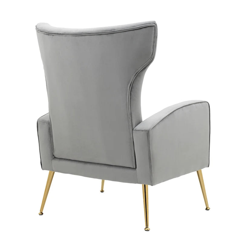 Ensemble de 2 fauteuils d'appoint à oreilles en velours avec pieds en métal pour salon