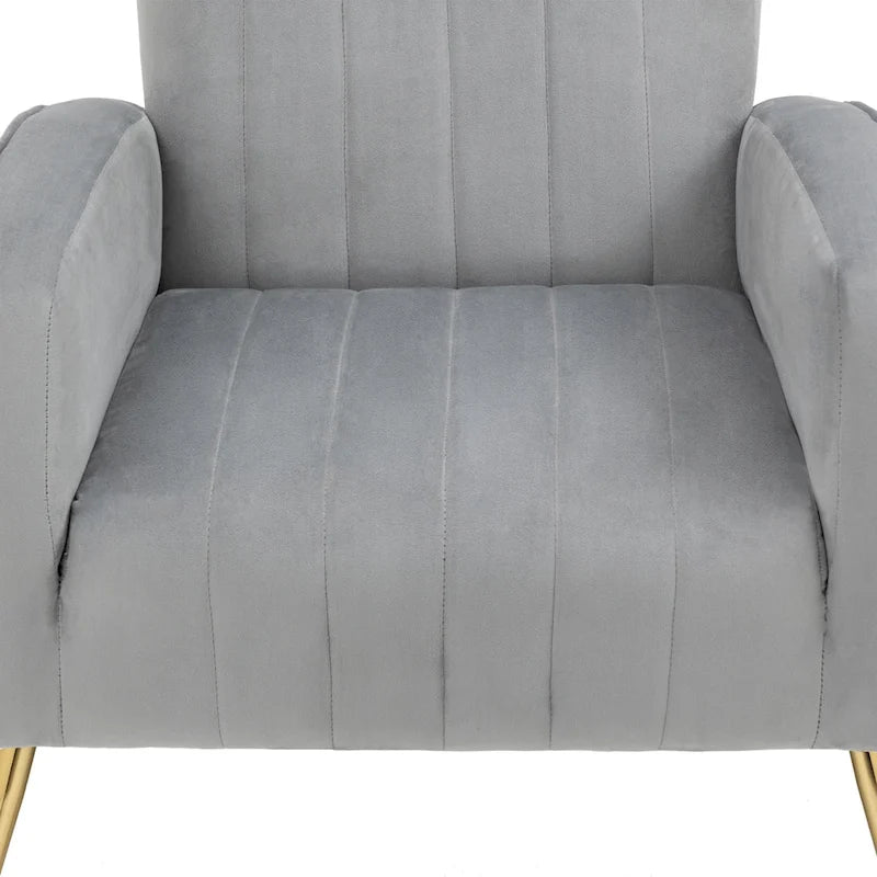 Ensemble de 2 fauteuils d'appoint à oreilles en velours avec pieds en métal pour salon