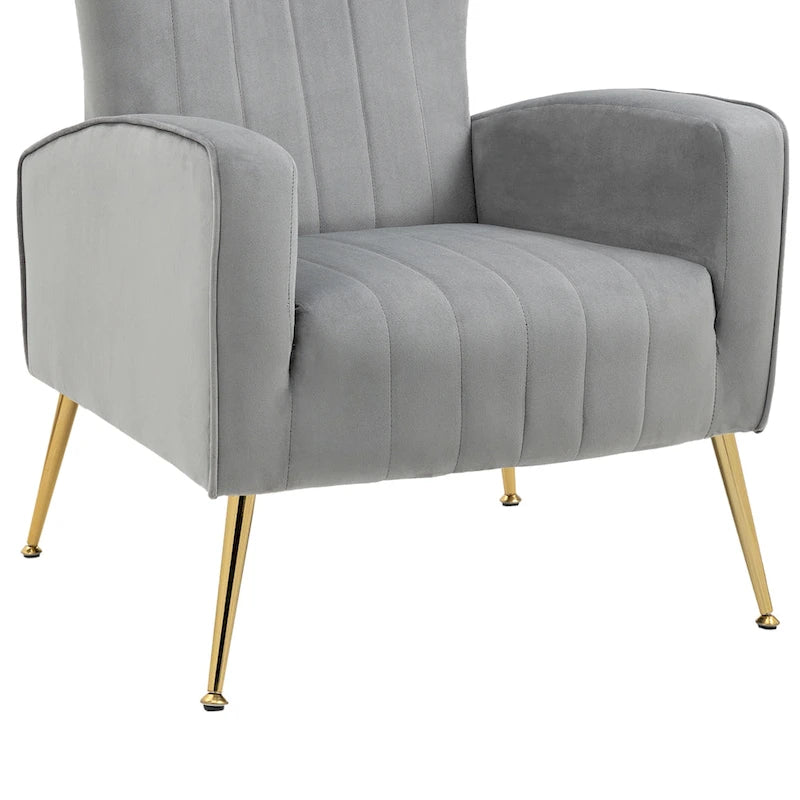 Ensemble de 2 fauteuils d'appoint à oreilles en velours avec pieds en métal pour salon