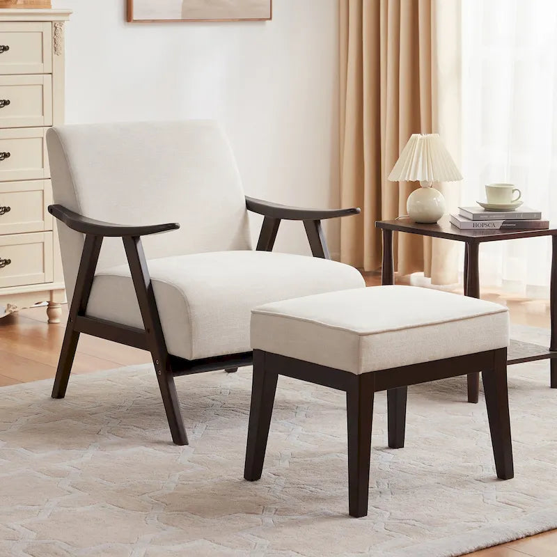 Ensemble fauteuil et repose-pieds HUIMO style moderne du milieu du siècle, fauteuil d'appoint rembourré pour salon, chambre