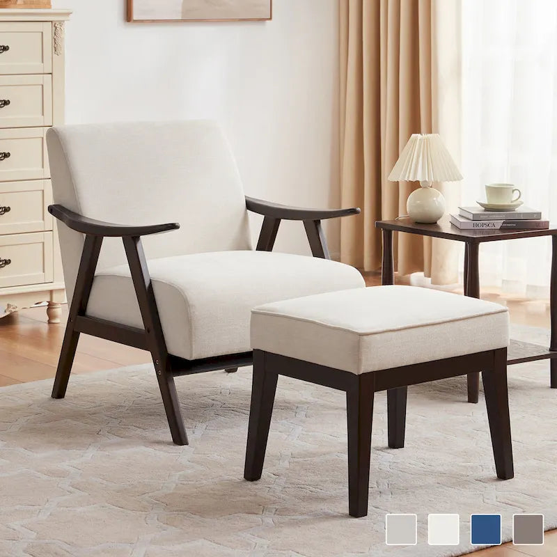 Ensemble fauteuil et repose-pieds HUIMO style moderne du milieu du siècle, fauteuil d'appoint rembourré pour salon, chambre