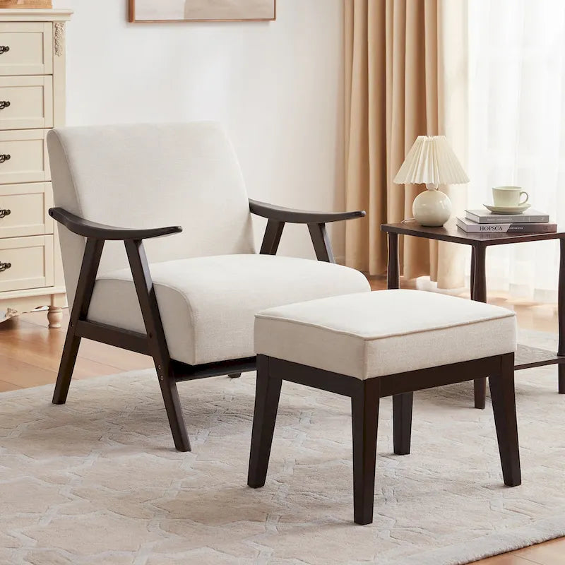 Ensemble fauteuil et repose-pieds HUIMO style moderne du milieu du siècle, fauteuil d'appoint rembourré pour salon, chambre