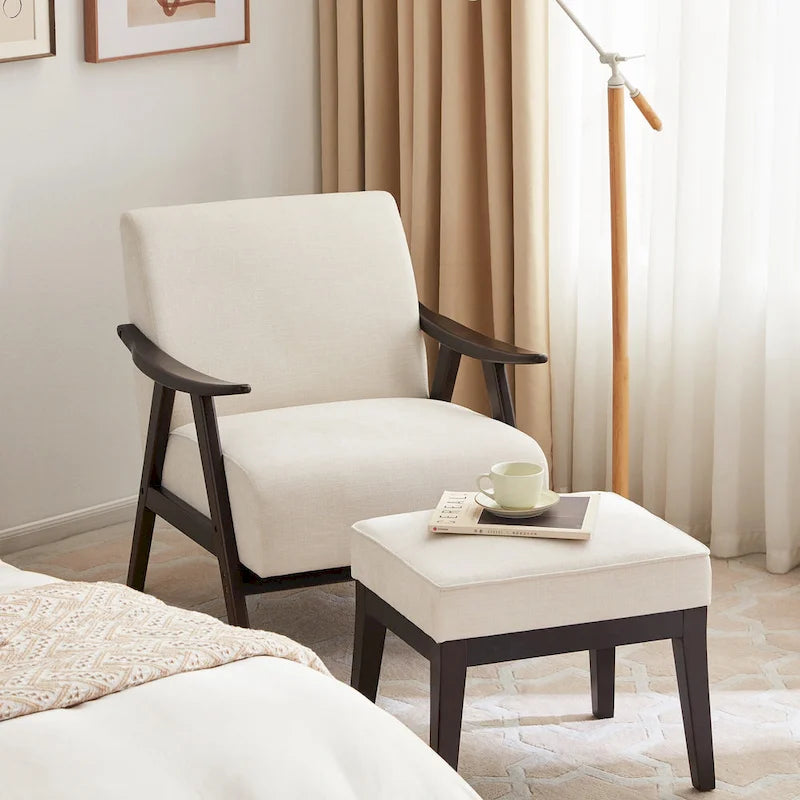 Ensemble fauteuil et repose-pieds HUIMO style moderne du milieu du siècle, fauteuil d'appoint rembourré pour salon, chambre