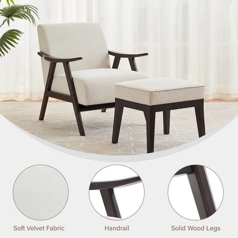 Ensemble fauteuil et repose-pieds HUIMO style moderne du milieu du siècle, fauteuil d'appoint rembourré pour salon, chambre