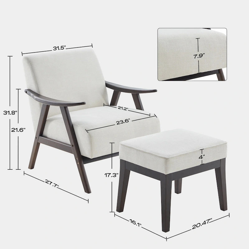 Ensemble fauteuil et repose-pieds HUIMO style moderne du milieu du siècle, fauteuil d'appoint rembourré pour salon, chambre