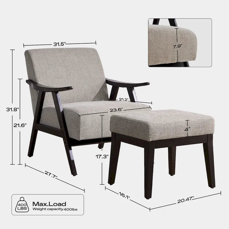 Ensemble fauteuil et repose-pieds HUIMO style moderne du milieu du siècle, fauteuil d'appoint rembourré pour salon, chambre