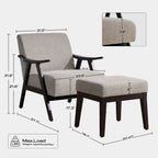 Ensemble fauteuil et repose-pieds HUIMO style moderne du milieu du siècle, fauteuil d'appoint rembourré pour salon, chambre