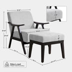 Ensemble fauteuil et repose-pieds HUIMO style moderne du milieu du siècle, fauteuil d'appoint rembourré pour salon, chambre