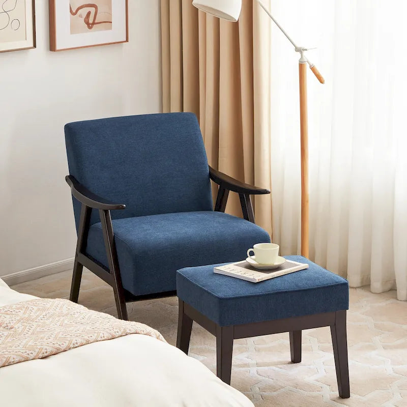 Ensemble fauteuil et repose-pieds HUIMO style moderne du milieu du siècle, fauteuil d'appoint rembourré pour salon, chambre