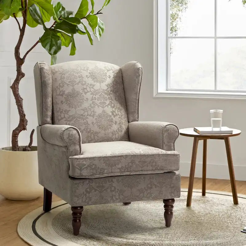 Fauteuil à oreilles Epimethis traditionnel en tissu avec pieds tournés par HULALA HOME