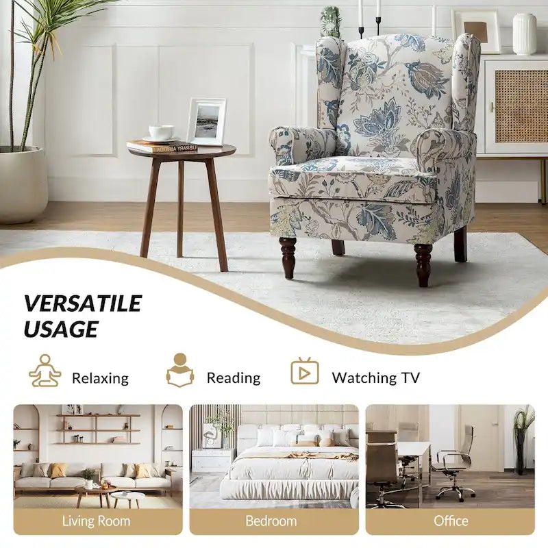 Fauteuil à oreilles Epimethis traditionnel en tissu avec pieds tournés par HULALA HOME