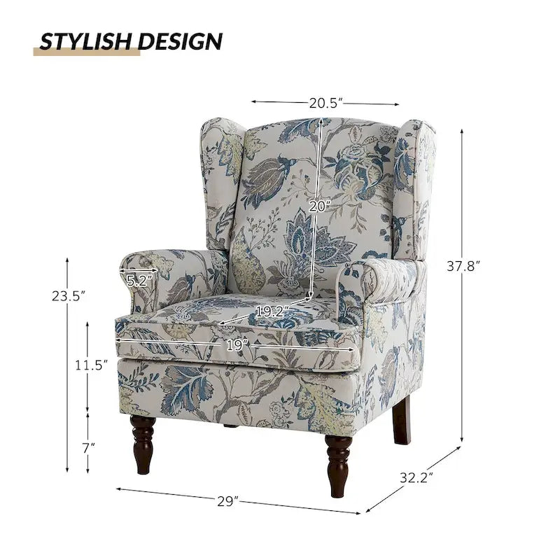 Fauteuil à oreilles Epimethis traditionnel en tissu avec pieds tournés par HULALA HOME