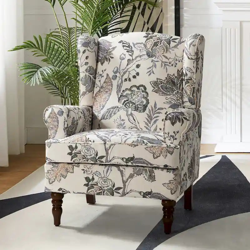 Fauteuil à oreilles Epimethis traditionnel en tissu avec pieds tournés par HULALA HOME