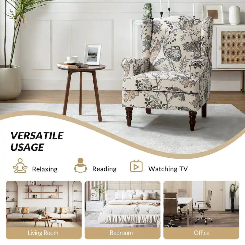 Fauteuil à oreilles Epimethis traditionnel en tissu avec pieds tournés par HULALA HOME